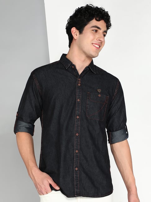 Kuons Avenue Burgundy Denim Solid Shirt
