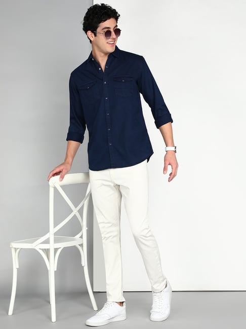 Buy Kuons Avenue Dark Blue Slim Fit Denim Shirt for Men's Online
