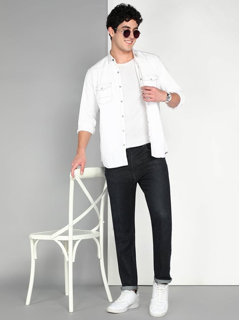 Buy Kuons Avenue White Slim Fit Denim Shirt for Men's Online