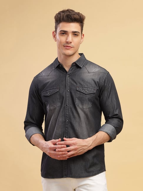 Kuons Avenue Charcoal Slim Fit Denim Shirt-picture-39