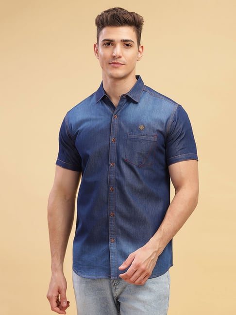 Kuons Avenue Blue Slim Fit Denim Shirt
