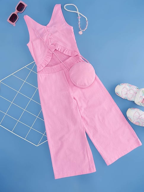 Pantaloons Junior Kids Sachet Pink Cotton Regular Fit Jumpsuit-picture-41