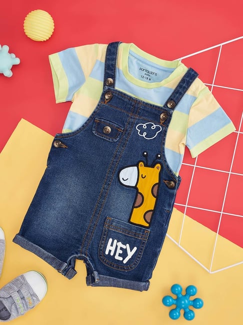 Pantaloons Baby Kids Blue & Green Embroidered Dungaree Set-picture-20