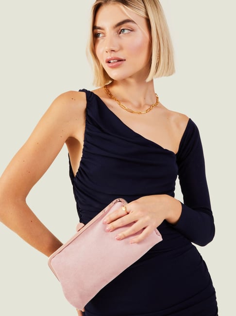 Accessorize London Pink Suede Solid Clutch-picture-25