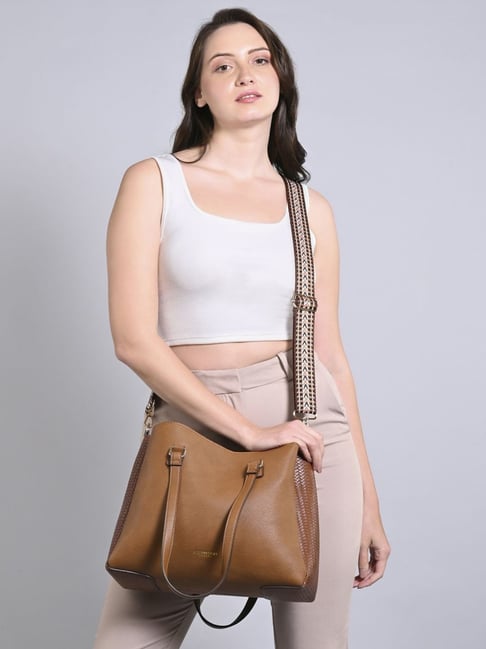 Accessorize London Tan Faux Leather Solid Shoulder Handbag