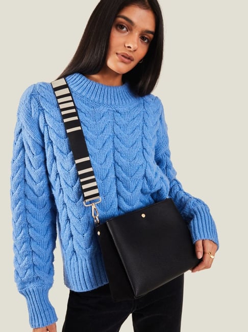 Accessorize London Black Faux Leather Solid Sling Handbag