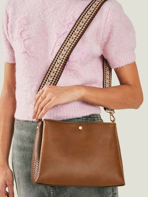 Accessorize London Tan Faux Leather Solid Sling Handbag