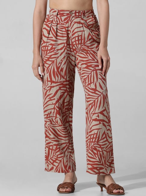 Only Beige & Red Printed Regular Fit High Rise Pants-picture-18