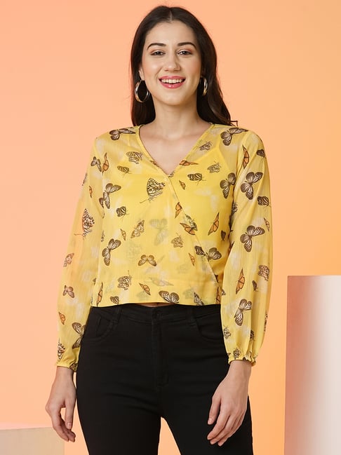 Mustard Floral Print Crop Top