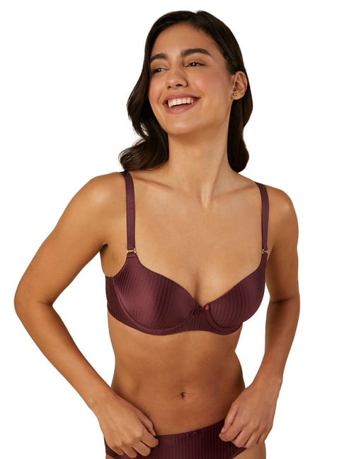 Buy Triumph Wine Striped Under-Wired Medium Coverage T-Shirt Bra