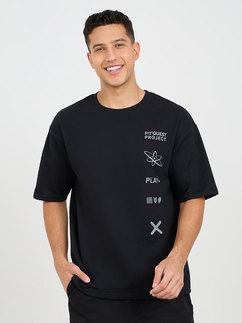 Styli Black Relaxed Fit Printed Oversized Crew T-Shirt