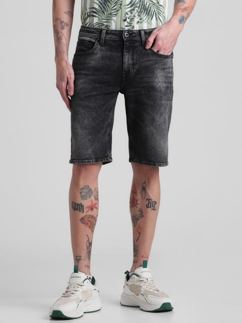 Buy Jack Jones Black Denim Cotton Regular Fit Denim Shorts for