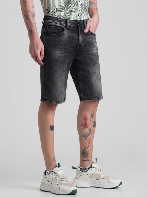 Buy Jack & Jones Black Denim Cotton Regular Fit Denim Shorts for