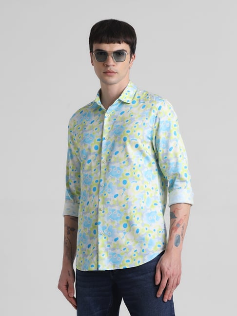 Jack & Jones Sunny Lime Cotton Regular Fit Printed Shirt