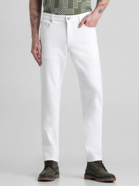 Jack & Jones White Denim Cotton Slim Fit Jeans