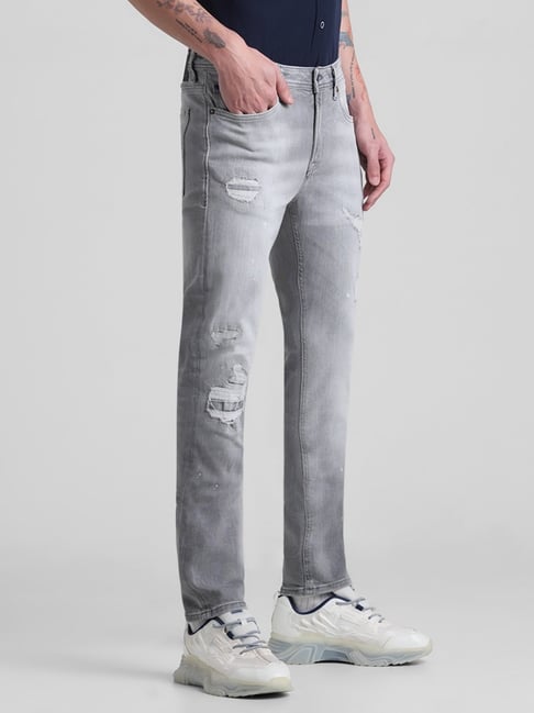 Buy Jack Jones Grey Denim Cotton Skinny Fit Distressed Jeans for