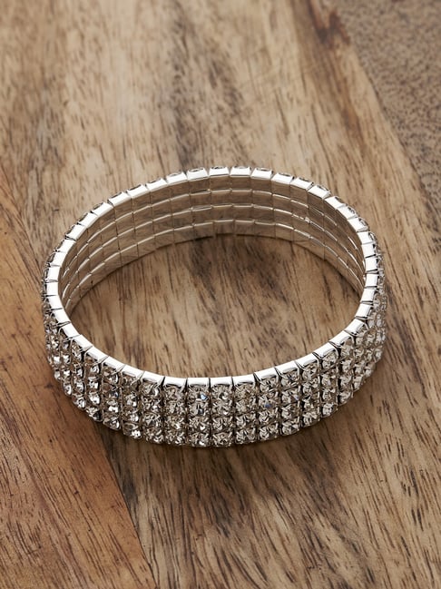 Accessorize London Silver Wide Crystal Cupchain Stretch Bracelet-picture-39