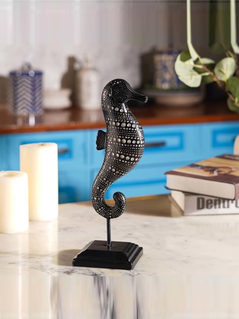 The Artment Black Resin Tribal Tide African Sea Horse Showpiece-picture-29