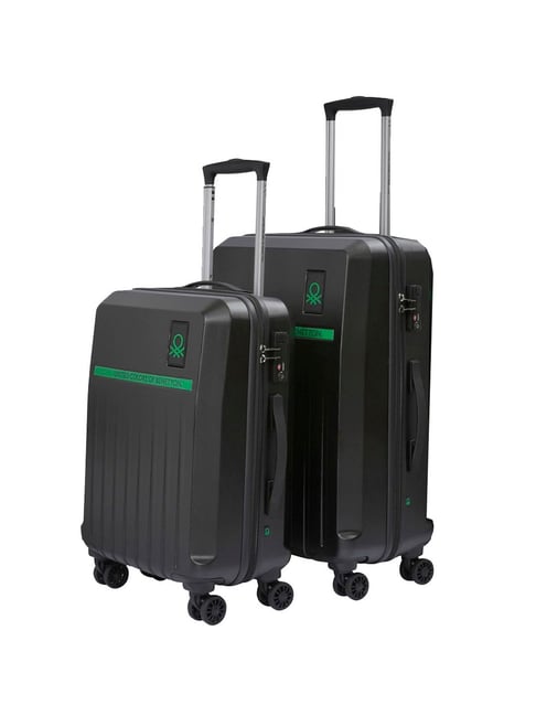 United Colors of Benetton Cobalt Black Textured Trolley Bag Pack of 2 - 55 Cms & 66 Cms