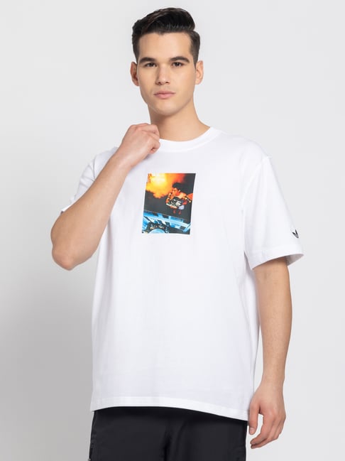 Adidas Originals White Regular Fit Graphic Print Cotton Crew T-Shirt-image-14