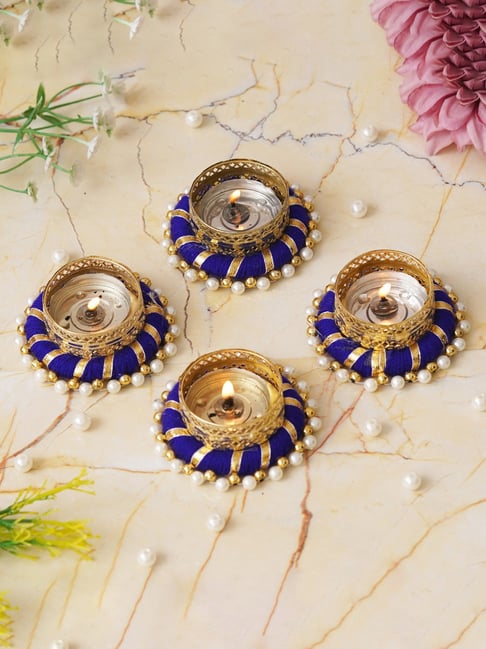 eCraftIndia Blue Aluminium Tea Light Holders - Set of 4-picture-32