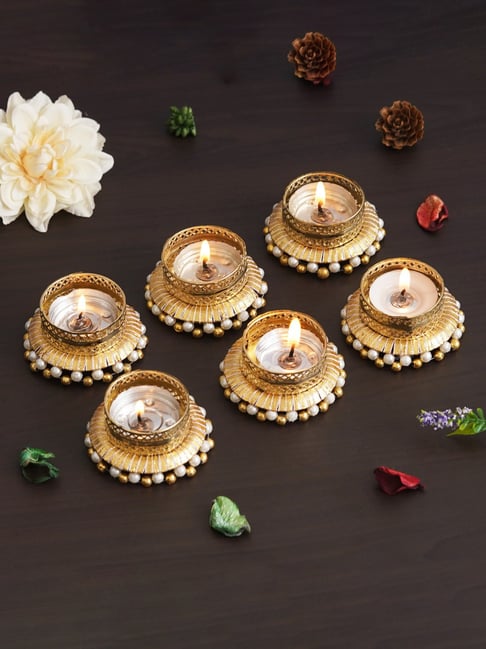 eCraftIndia Gold Aluminium Tea Light Holders - Set of 6-picture-23