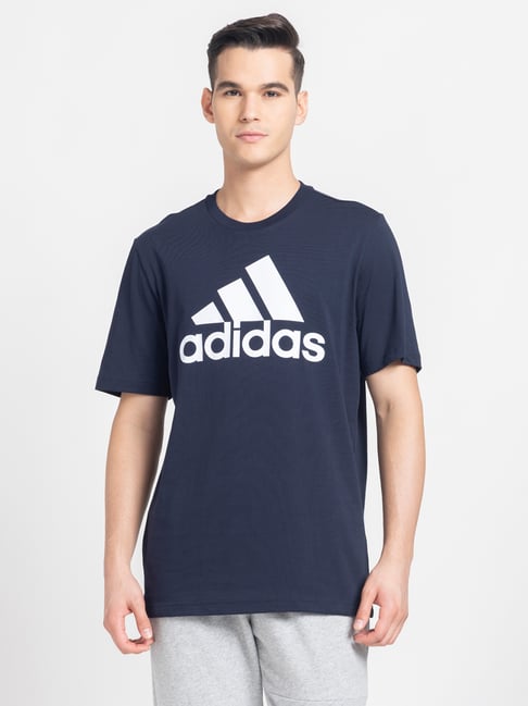 adidas Essentials Blue Regular Fit Logo Print Sports T-Shirt-image-8