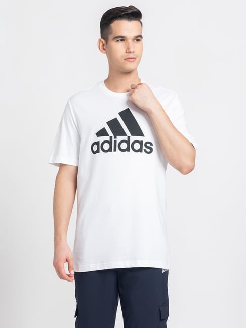 adidas Essentials White Regular Fit Logo Print Sports T-Shirt-image-9