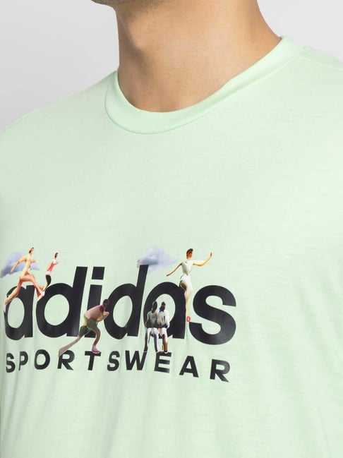 Buy adidas Light Green Regular Fit Graphic Print Sports T-Shirt