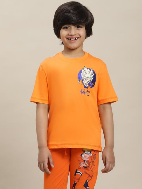 Kidsville Dragon Ball Z Printed Regular Fit Orange T-Shirt For Boys