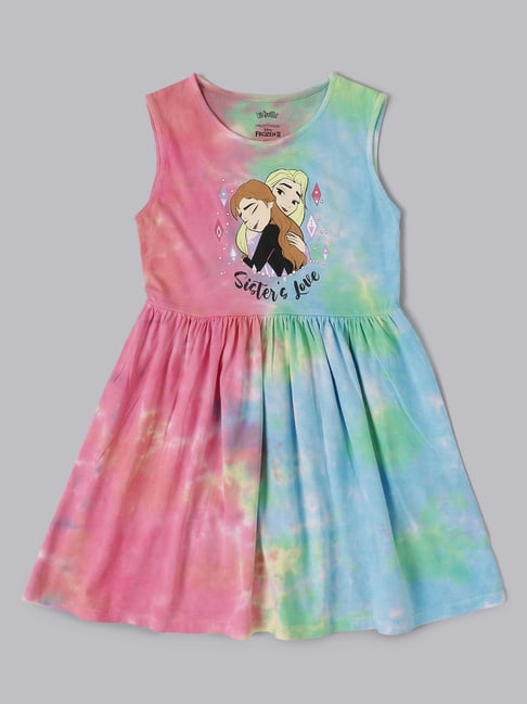 Kidsville Frozen Printed Multicolor Dress For Girls-image-10