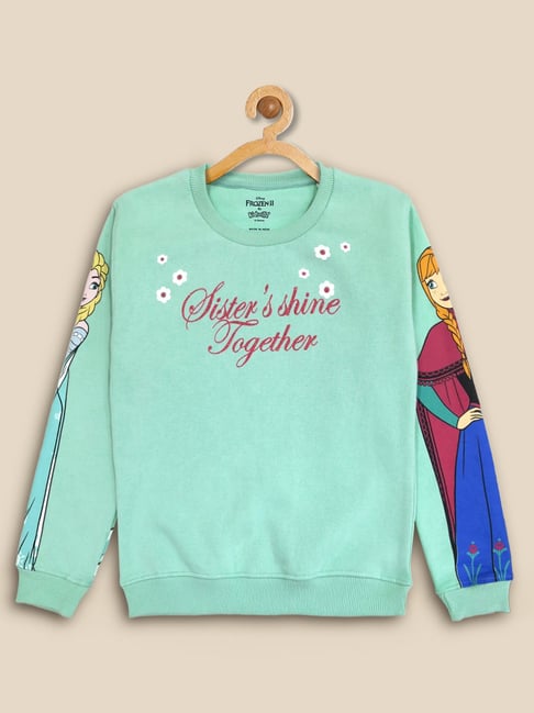 Kidsville Frozen Printed Regular Fit Green Sweatshirt For Girls-image-4