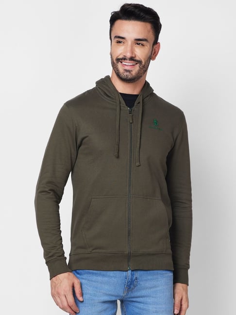 Giordano Olive Cotton Regular Fit Hooded Sweatshirt-picture-38