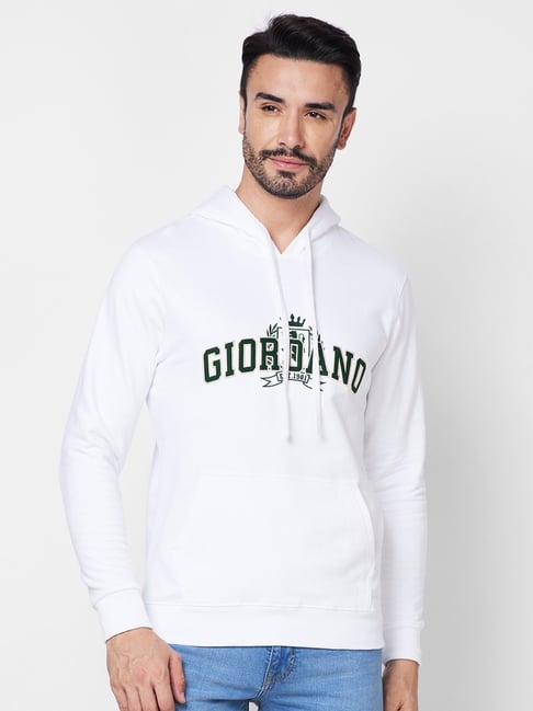 Giordano Signature White Cotton Regular Fit Self Pattern Hooded Sweatshirt-picture-15