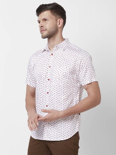 Giordano Pink Cotton Slim Fit Printed Shirt