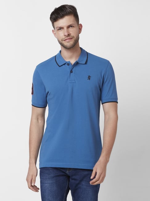 Giordano Blue Cotton Slim Fit Polo T-Shirt-picture-30