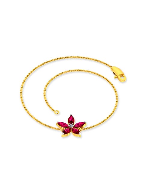 P.C Chandra Jewellers Dazzling 14k Yellow Gold and Diamond Flower Design Studded Bracelet