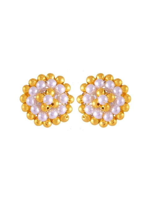 Chic 14K Yellow Gold Omega Back Pearl Earrings with Diamond Accents  Quadrilfoil - Timekeepersclayton