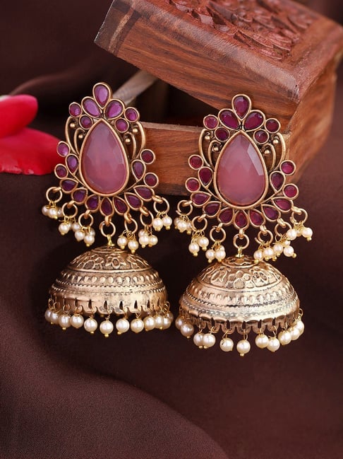 Priyaasi Pink Stoned Jhumki Earrings-picture-39