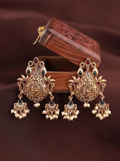 Priyaasi Gold-Plated Temple Style Dangler Earrings-picture-37
