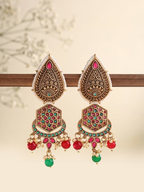 Priyaasi Shape Matte Temple Dangler Earrings-picture-44