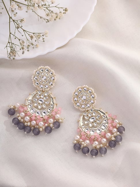 Priyaasi Pale Pink and Ash Combo Floral Dangler Earrings