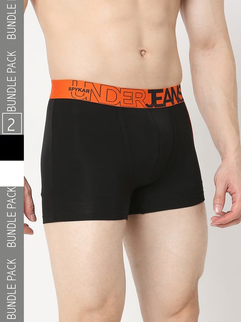 UnderJeans by Spykar Black & White Regular Fit Striped Trunks - Pack of 2-picture-22
