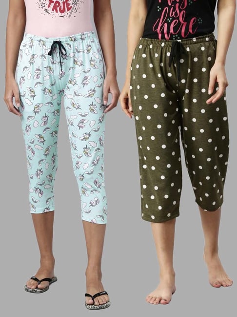 Kryptic Blue & Green Cotton Printed Capris-picture-34