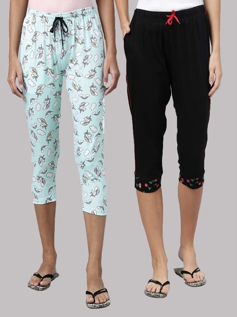 Kryptic Blue & Black Cotton Printed Capris-picture-17