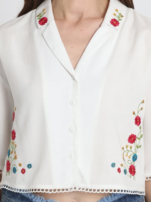 SHAYE White Embroidered Top