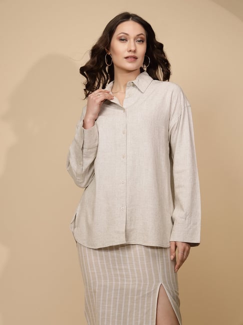 Global Republic Beige Cotton Textured Shirt-picture-22