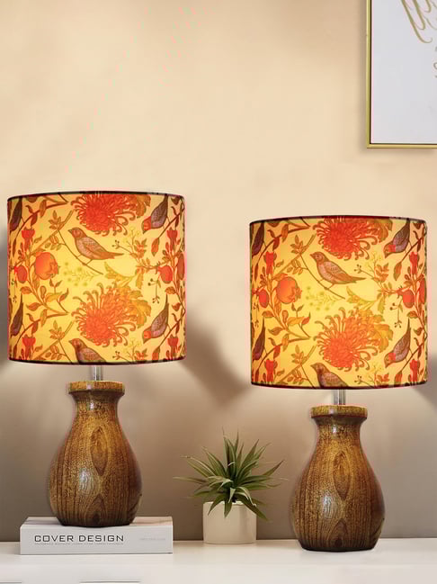 Buy Homesake Orange Wood Modern Table Lamp with Shade Set of