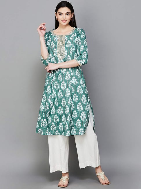 Buy Jaipur Kurti Women Green Printed Embroidered Kurta With Trousers - Kurta  Sets for Women 10317801 | Myntra