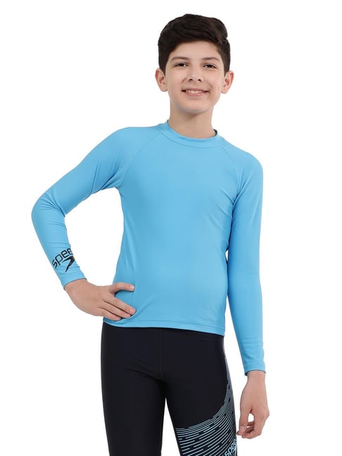 Speedo Kids Blue Solid Full Sleeves Swim T-Shirt